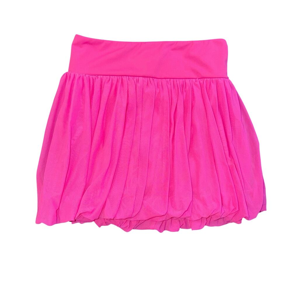 Hot Pink Bubble Skort Flouncy Mesh Athletic Tennis Skirt Built-In Shorts S